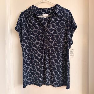 Croft & Barrow Navy Geometric Women's Blouse